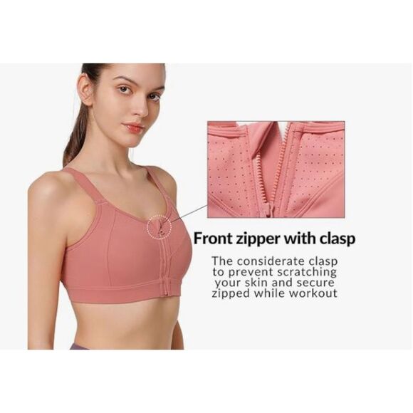 NEW Yvette Rose Red Front Zip Sports Bra Medium High Support Adjustable Straps - Picture 2 of 8